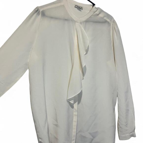 Reiss 100% Silk Ivory Ruffle Front Blouse Button Up Shirt Long Sleeve Women 10 - Picture 6 of 7